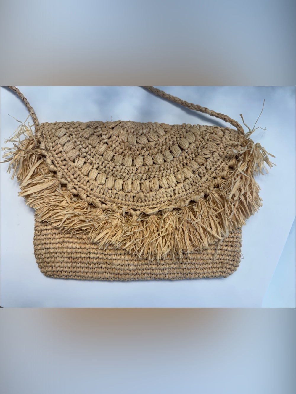 Mar y Sol Woven Straw Fringe Crossbody Bag in Natural